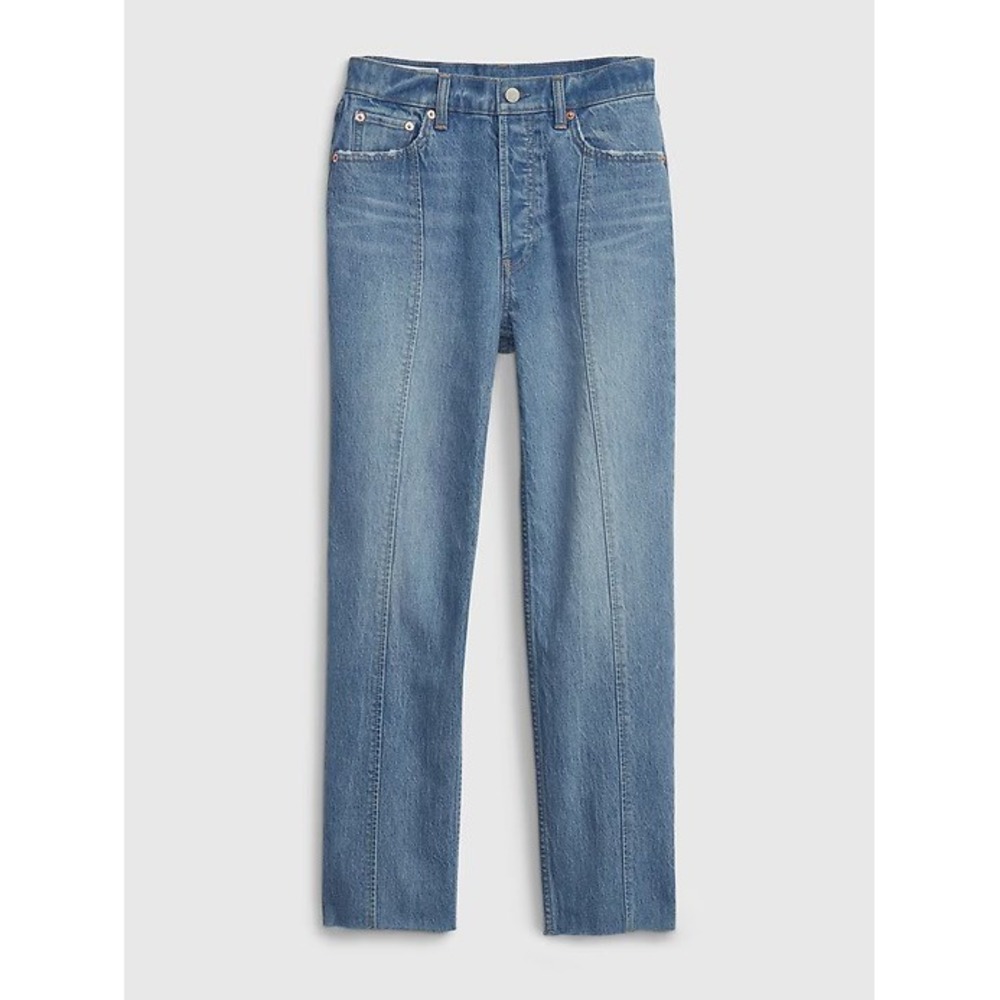 Gap High Rise‎ Cheeky Straight Jeans 32/14R Button Fly Front Seam Raw Hem Light
